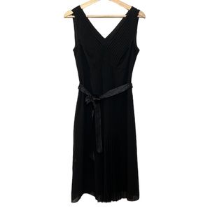 Black Classic Sleeveless Midi Dress Pleated Detail sz 6